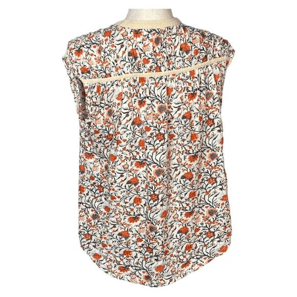 Lucky Brand Women's Orange & Cream Floral Print V-Neck Sleeveless Blouse Size S - Picture 2 of 14